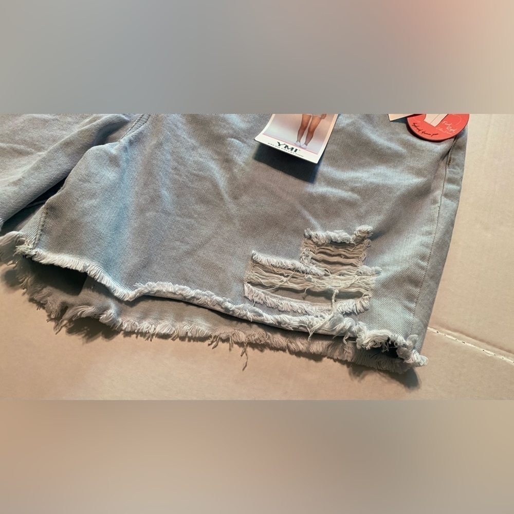 YMI Womens Dream Collection High Rise Tie Waist Distressed Shorts Size 3X - Picture 9 of 13